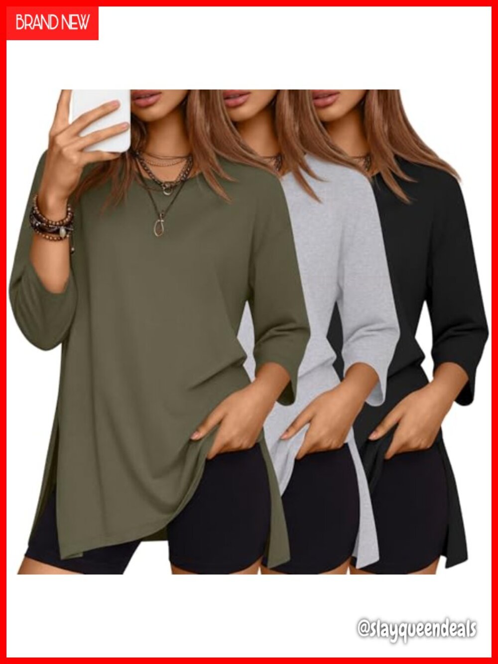 3 Pack Women's Oversized Workout T-Shirts 3/4 Sleeve Tops Loose Fit Gym Yoga